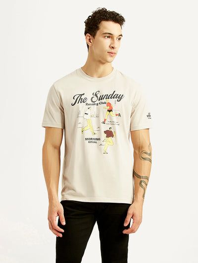Men's Graphic Print Off-White Crew Neck T-shirt-image-8
