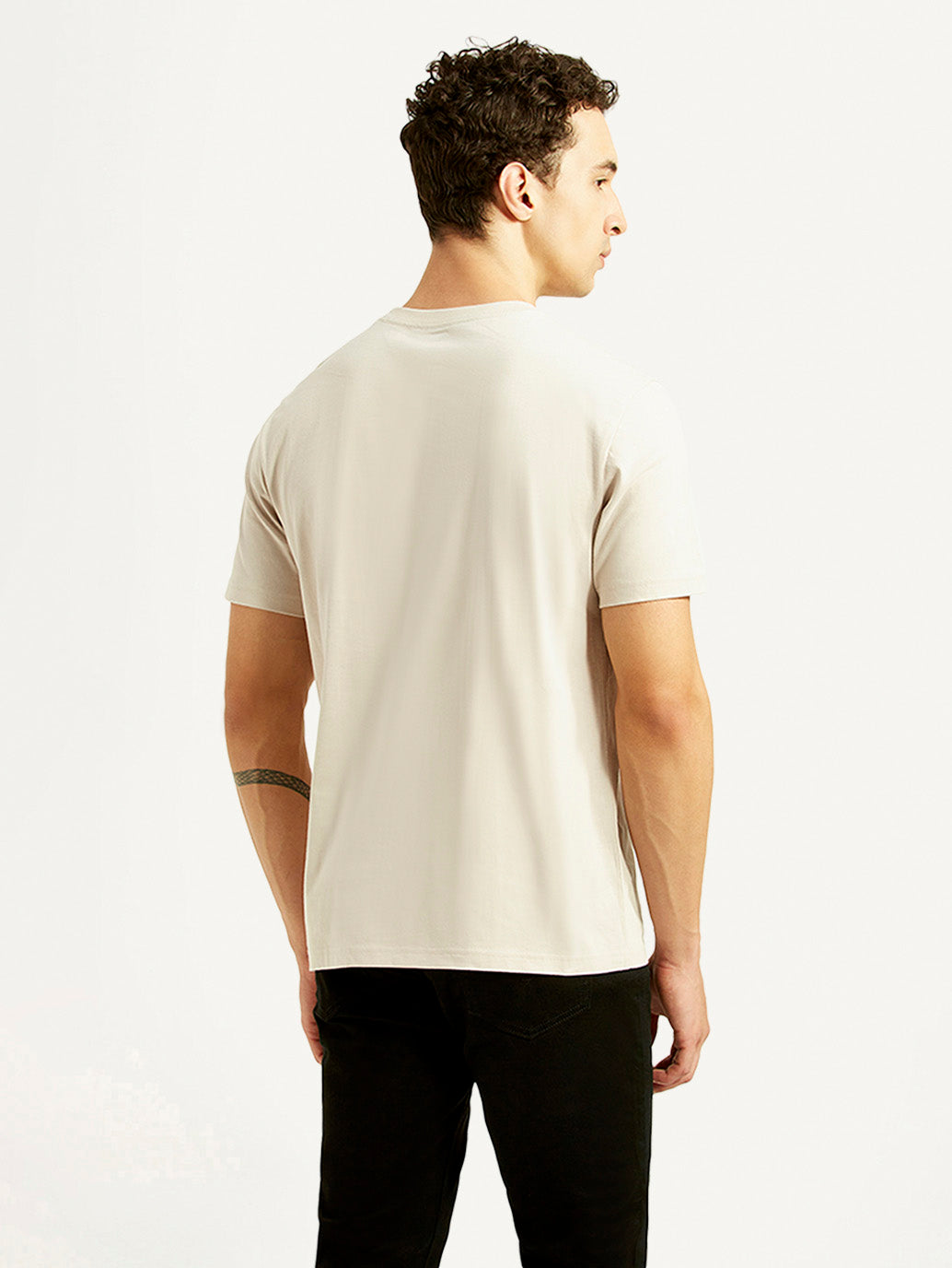 Men's Graphic Print Off-White Crew Neck T-shirt - Back View