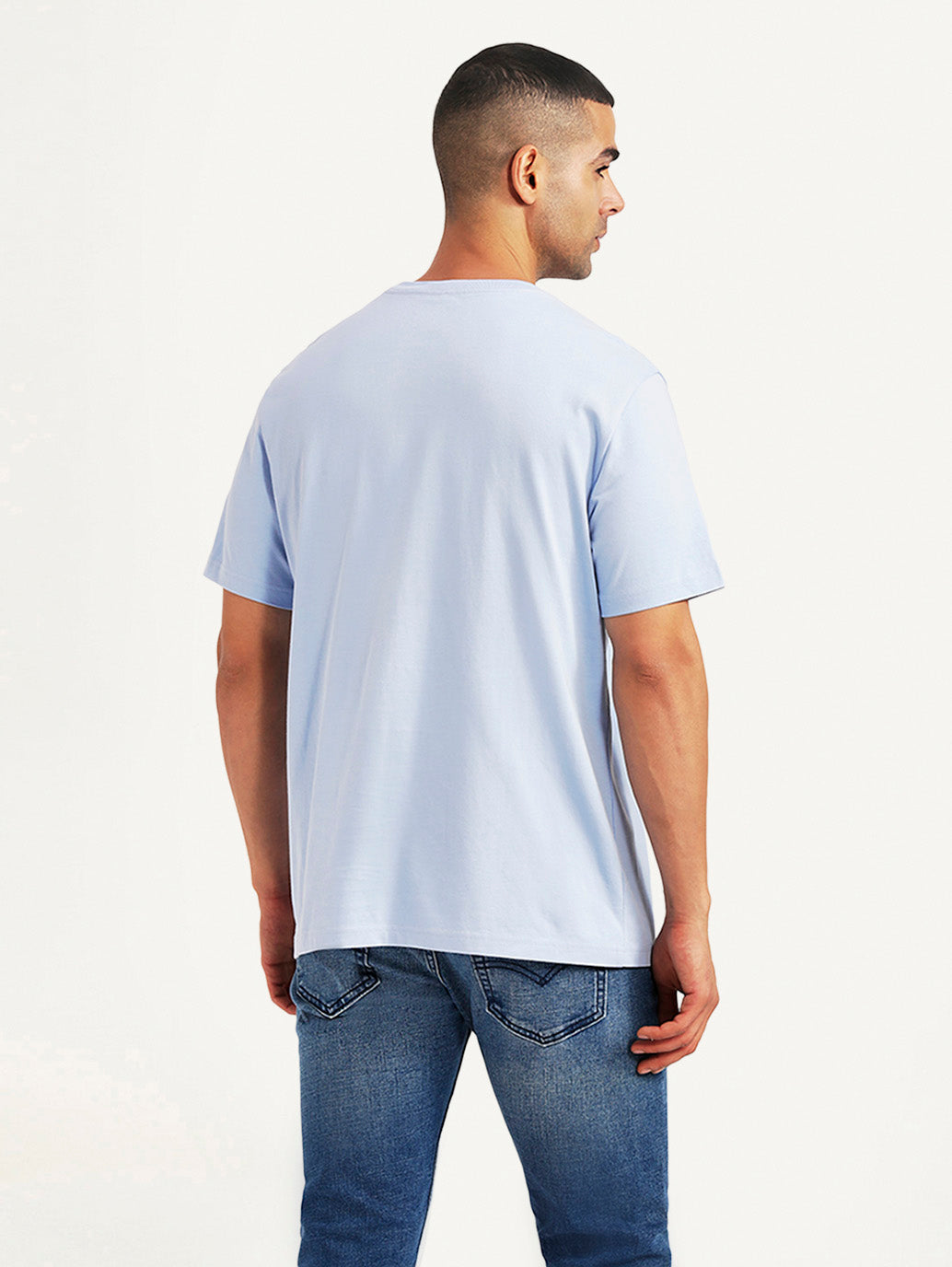 Men's Graphic Print Light Blue Crew Neck T-shirt - Back View