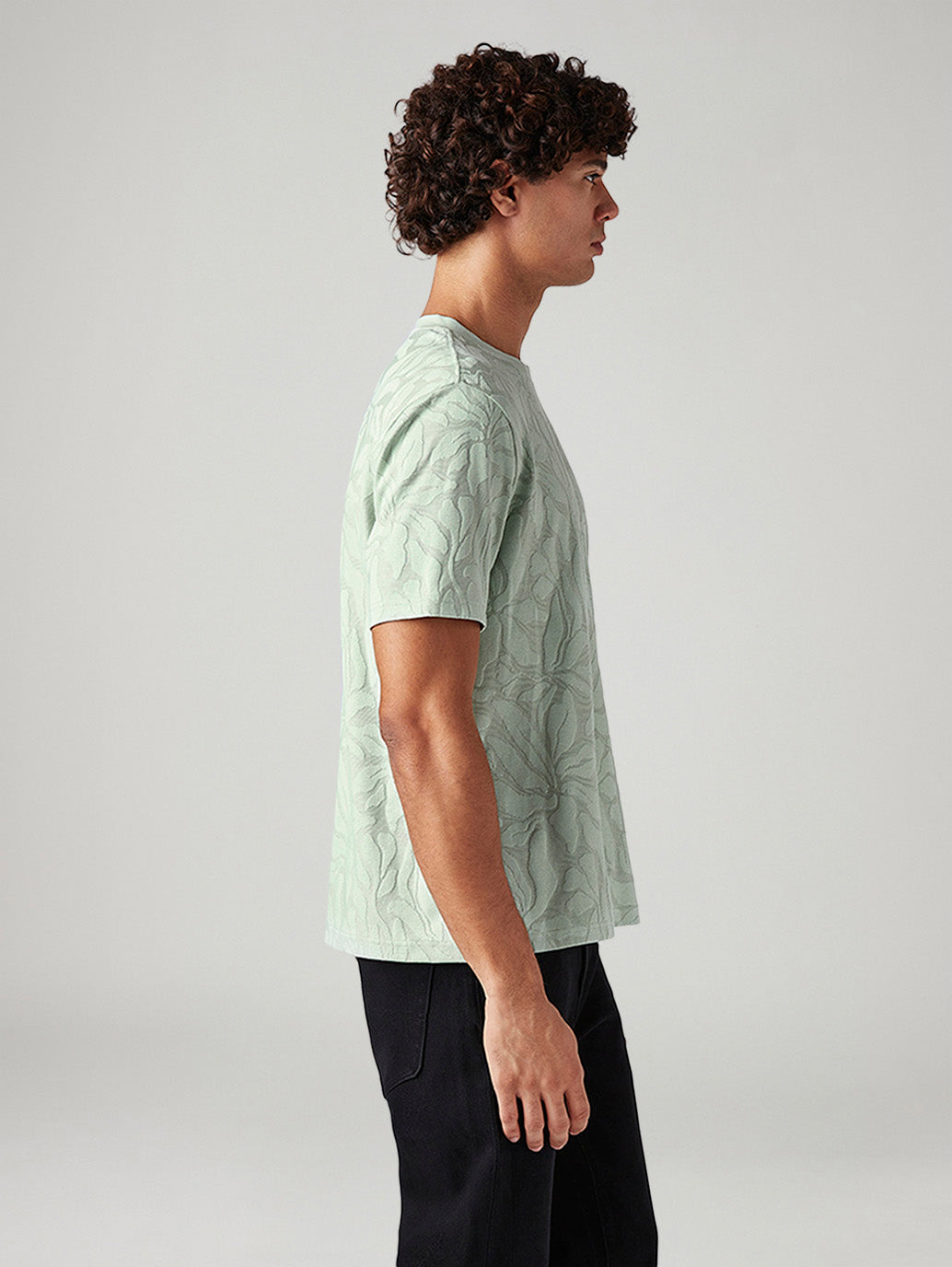 Men's Self-Design Regular Fit Textured T-Shirt - Side View
