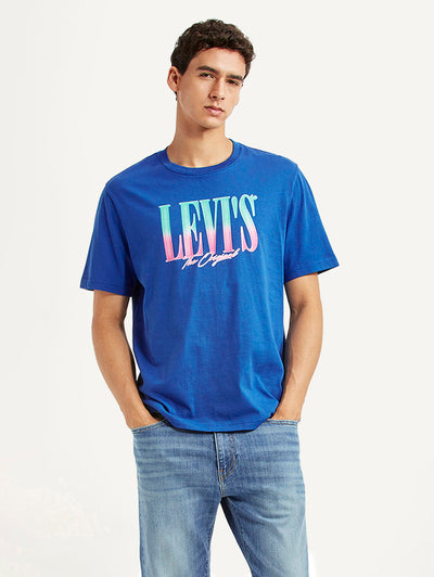 Men's Brand Logo Blue Crew Neck T-shirt-image-37