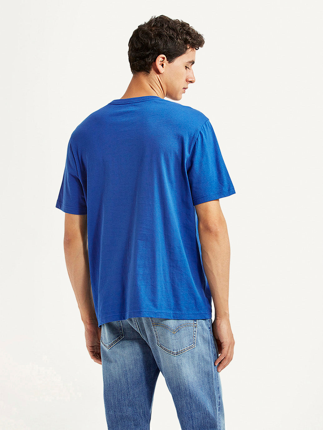 Men's Brand Logo Blue Crew Neck T-shirt - Back View