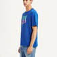 Men's Brand Logo Blue Crew Neck T-shirt - Side View