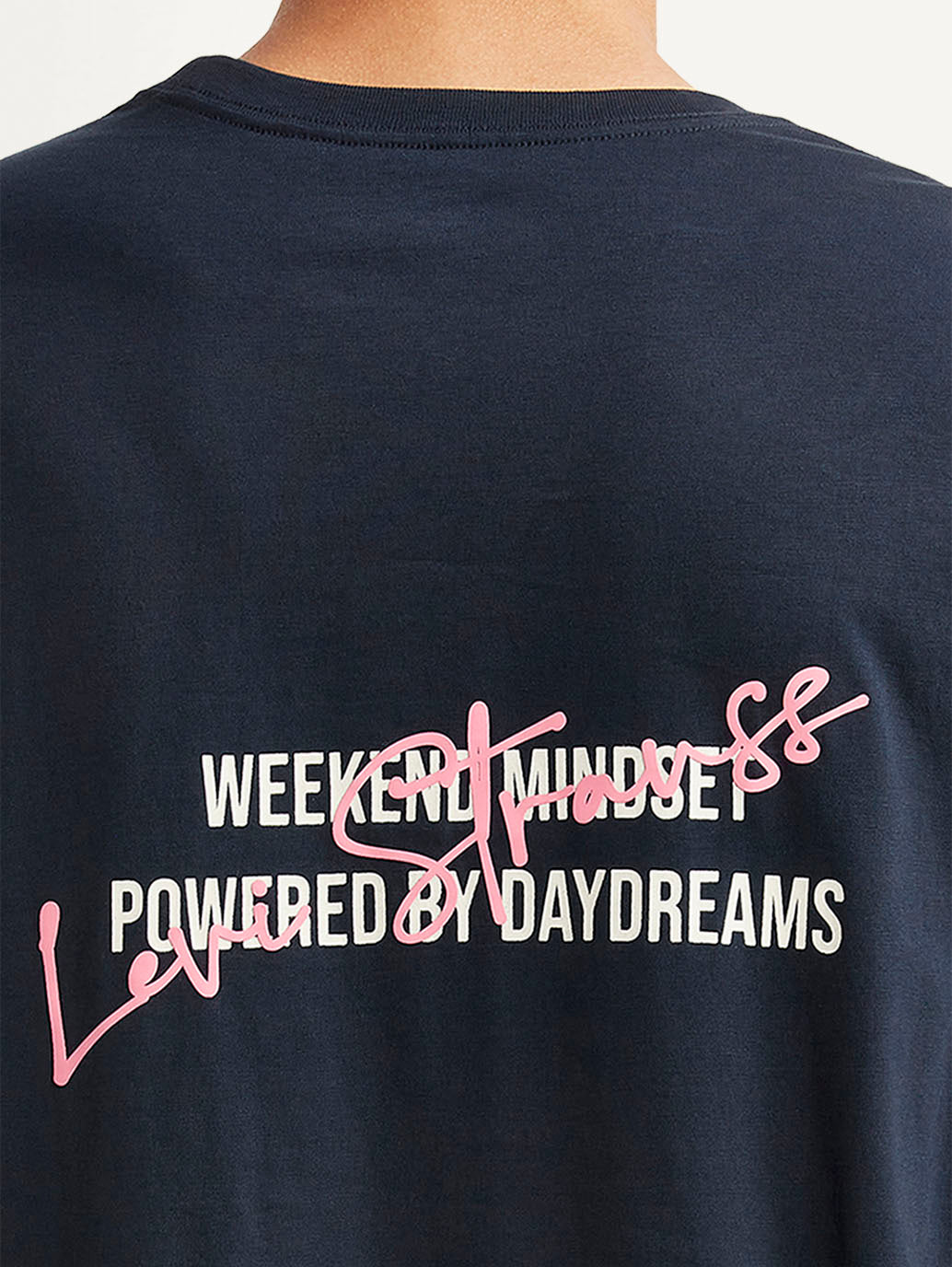 Men's Typography Navy Crew Neck T-shirt - Detail View