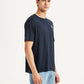 Men's Typography Navy Crew Neck T-shirt - Side View