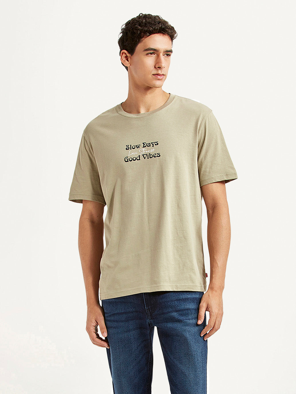 Men's Typography Beige Crew Neck T-shirt - Styleshot View