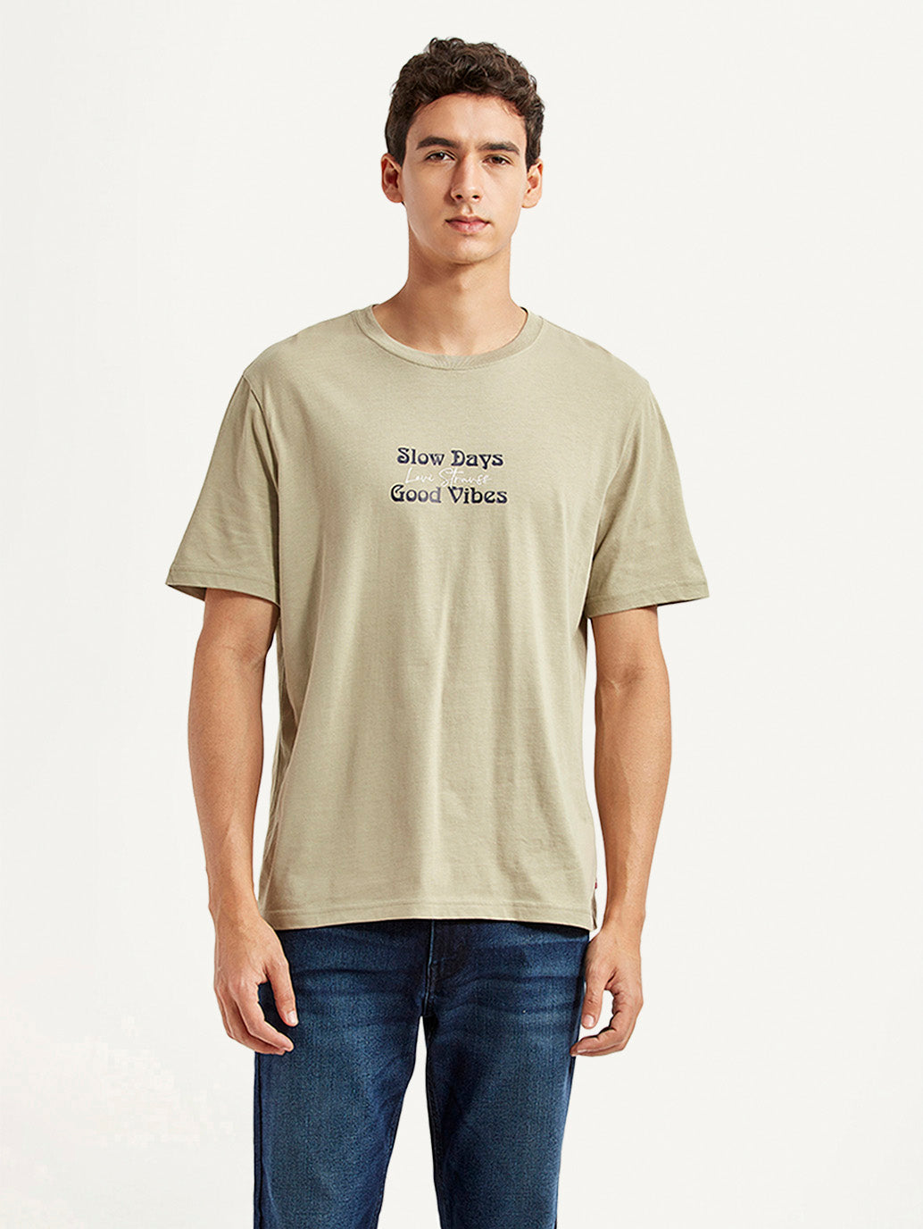 Men's Typography Beige Crew Neck T-shirt