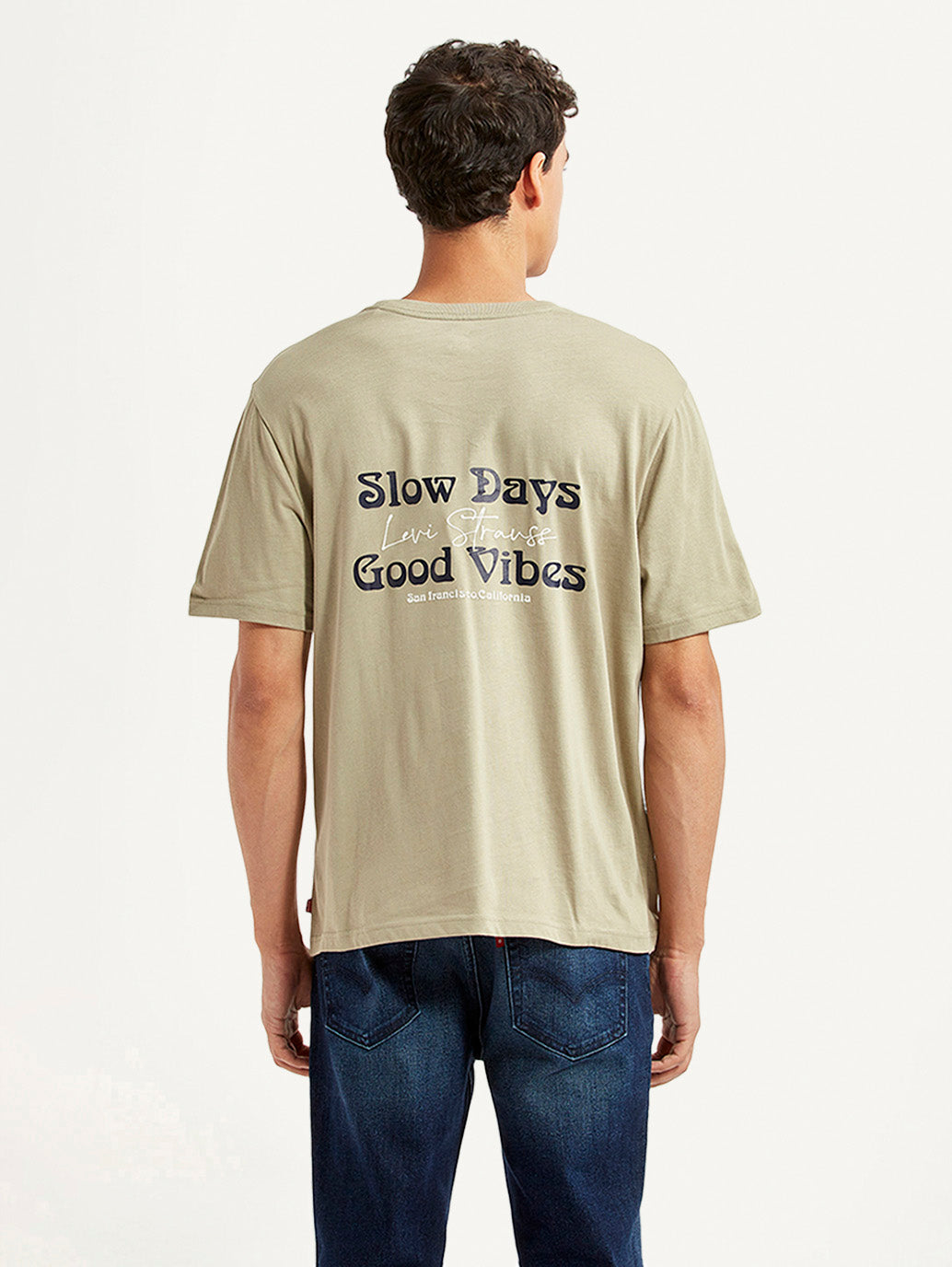 Men's Typography Beige Crew Neck T-shirt - Back View