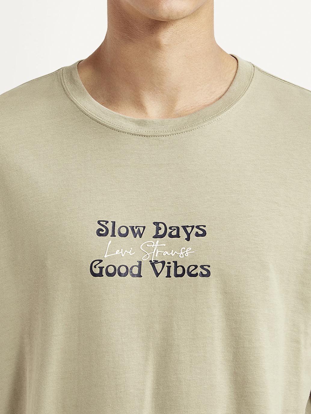 Men's Typography Beige Crew Neck T-shirt - Detail View