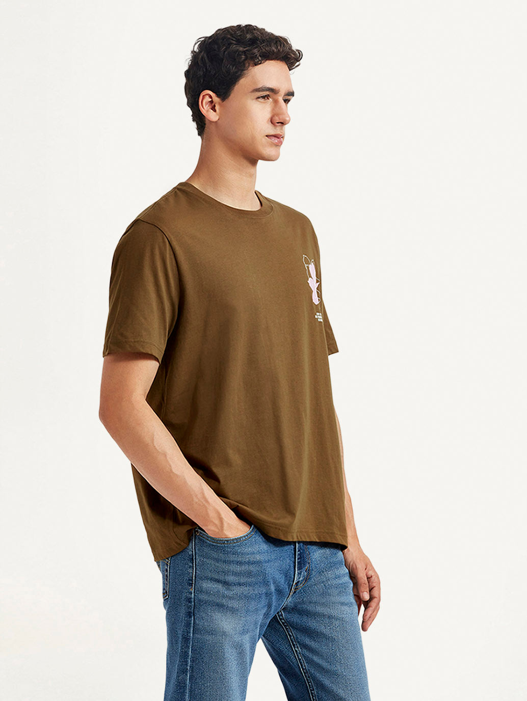 Men's Floral Crew Neck T-shirt - Side View