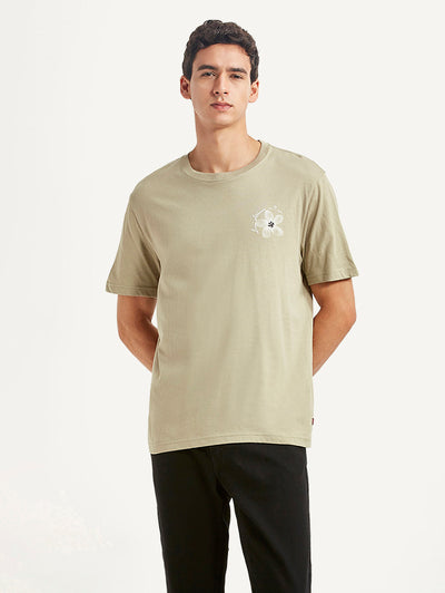 Men's Floral Beige Crew Neck T-shirt-image-40