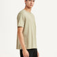 Men's Floral Beige Crew Neck T-shirt - Side View