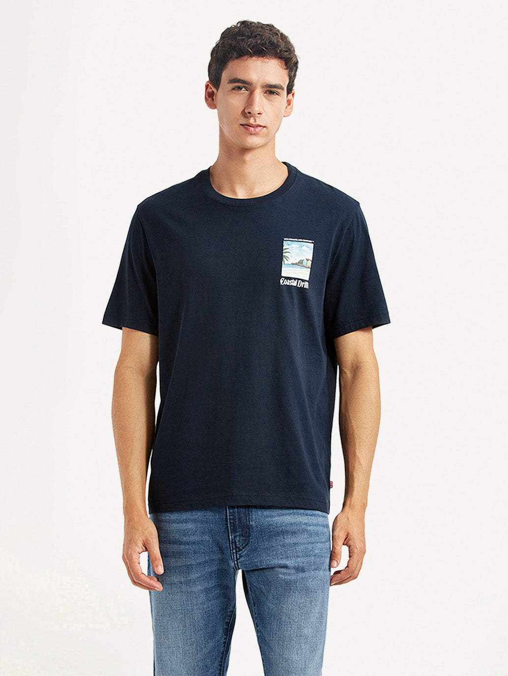 Men's Graphic Print Navy Crew Neck T-shirt - Front View