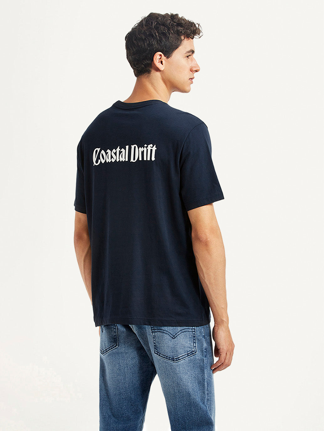 Men's Graphic Print Navy Crew Neck T-shirt - Back View