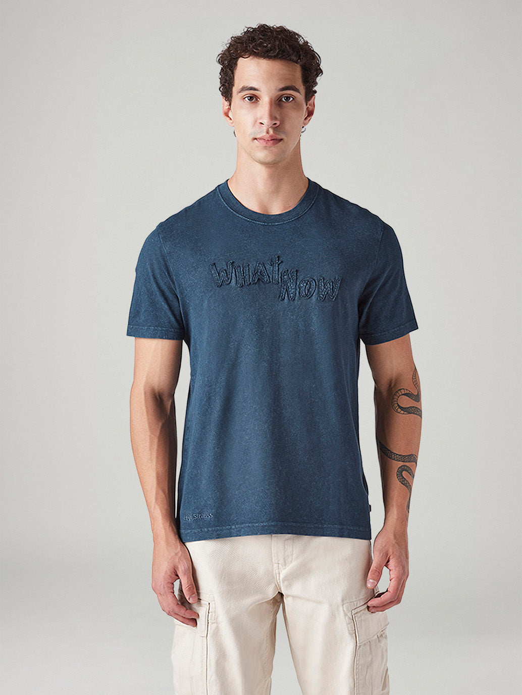 Men's Patchwork Regular Fit Overdyed T-Shirt - Front View