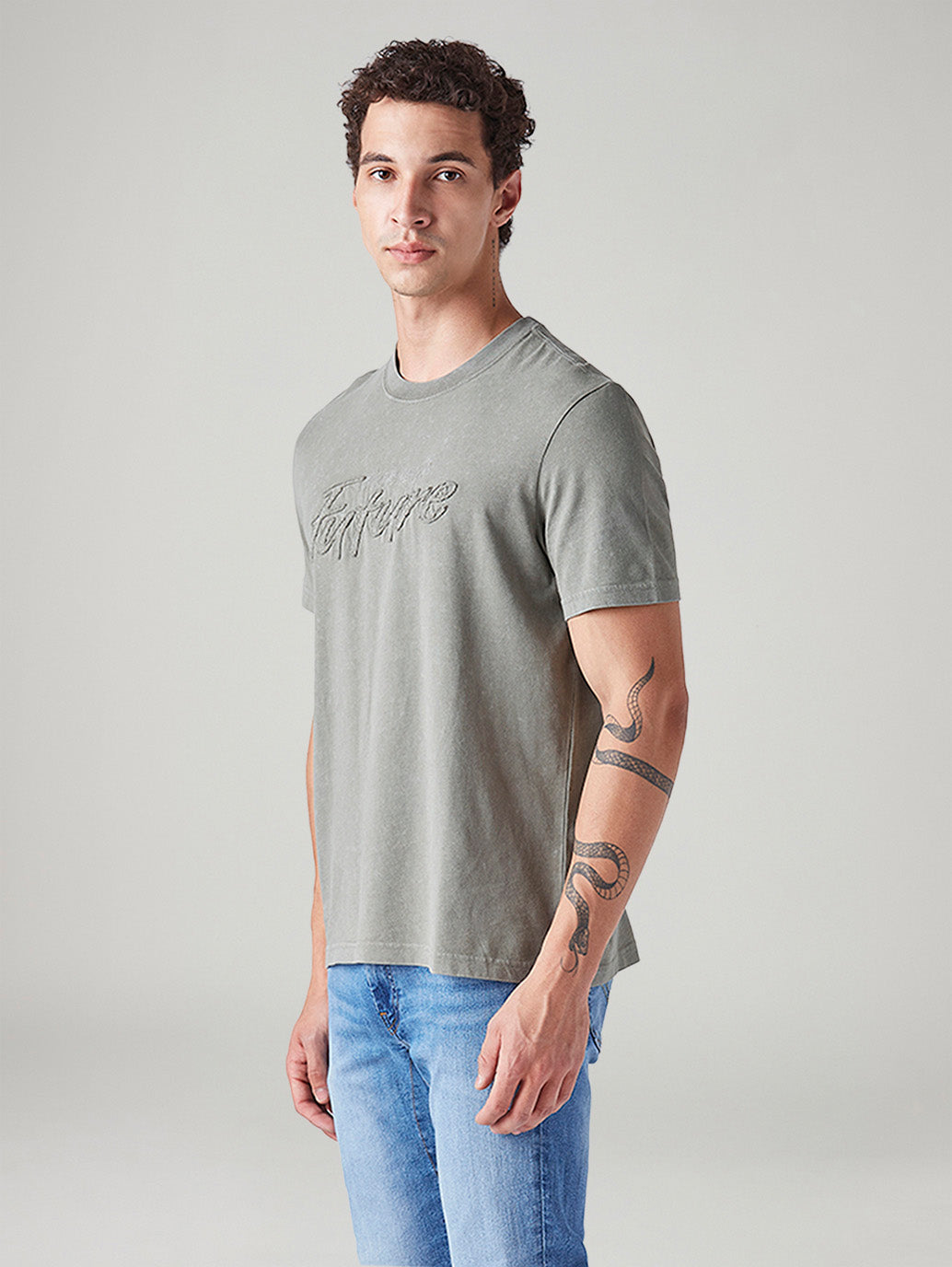 Men's Patchwork Regular Fit Overdyed T-Shirt - Side View
