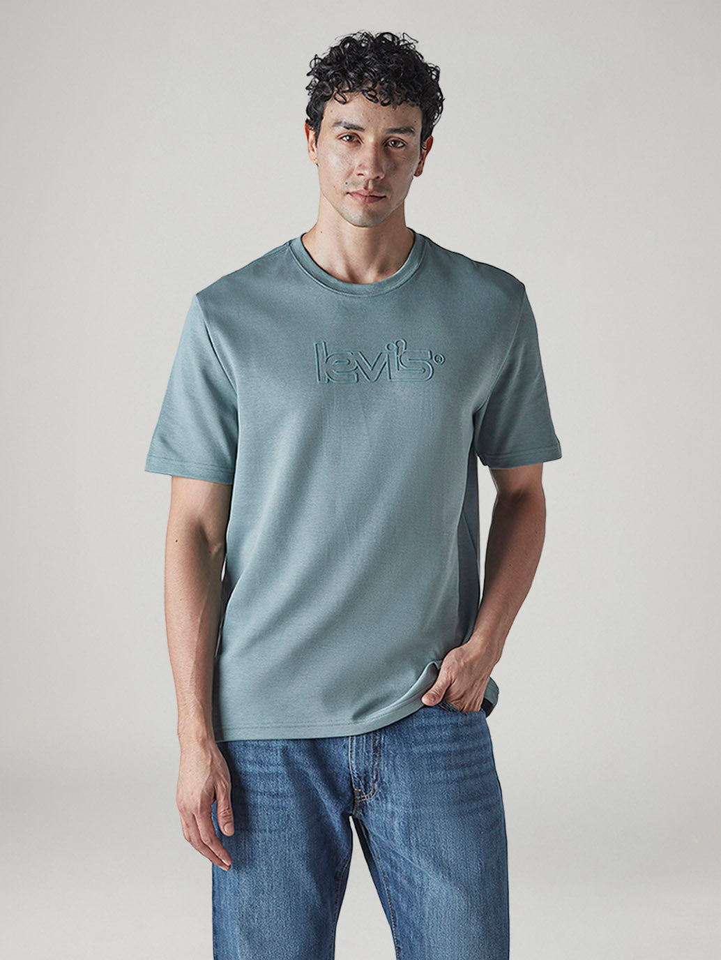 Men's Logo Printed Regular Fit Interlock T-Shirt - Front View