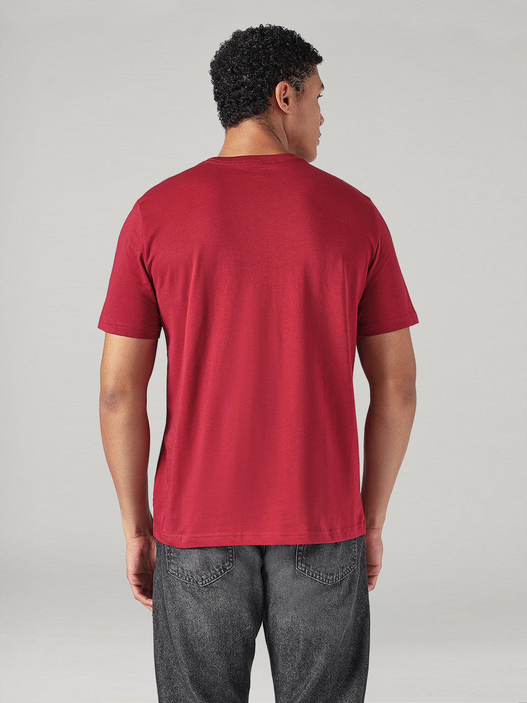 Men's Solid Regular Fit Jersey T-Shirt - Back View