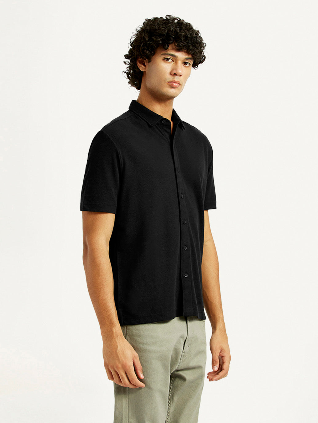 Men's Textured Slim Fit Knit Shirt - Side View