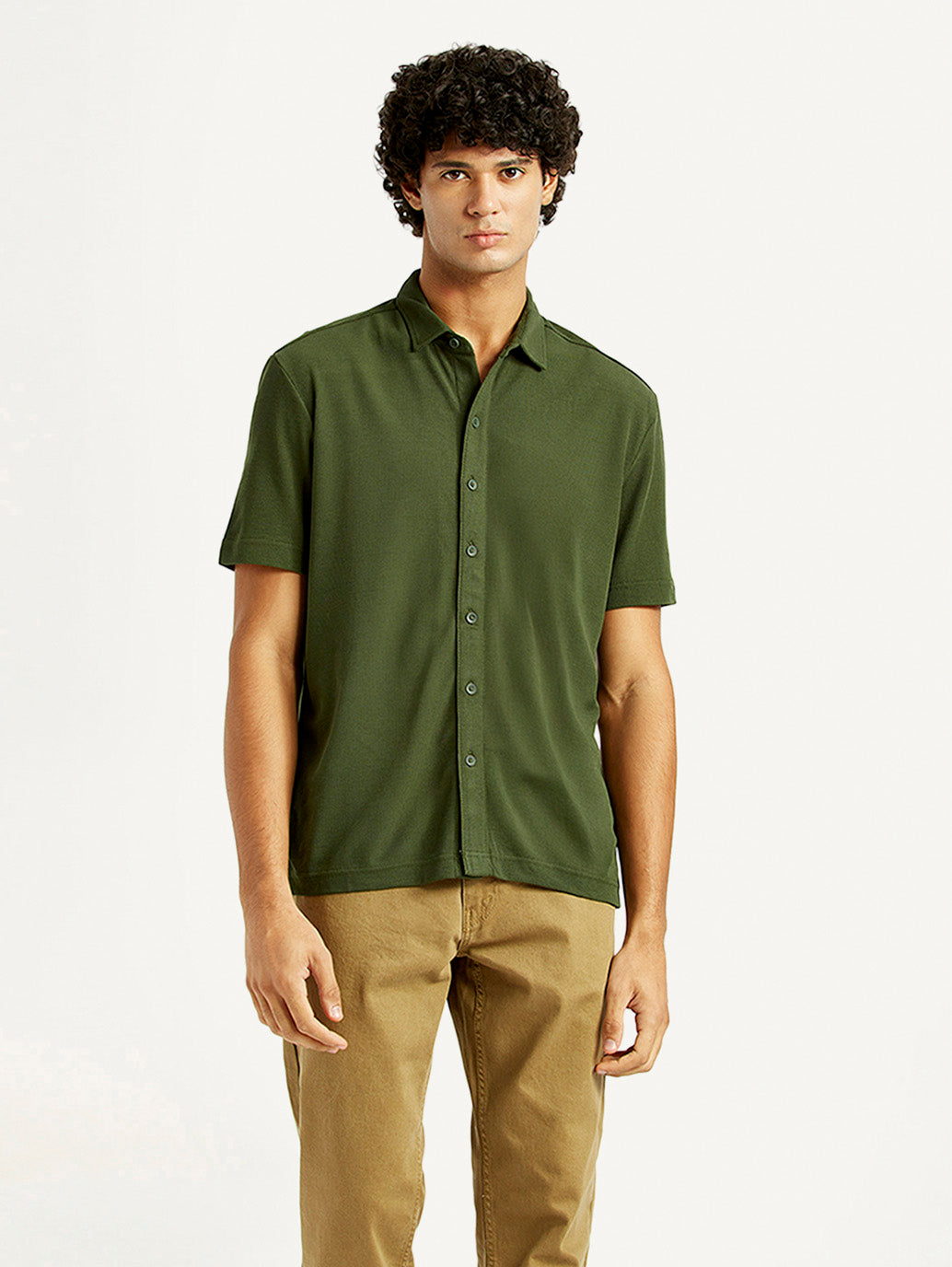 Men's Textured Slim Fit Knit Shirt - Front View