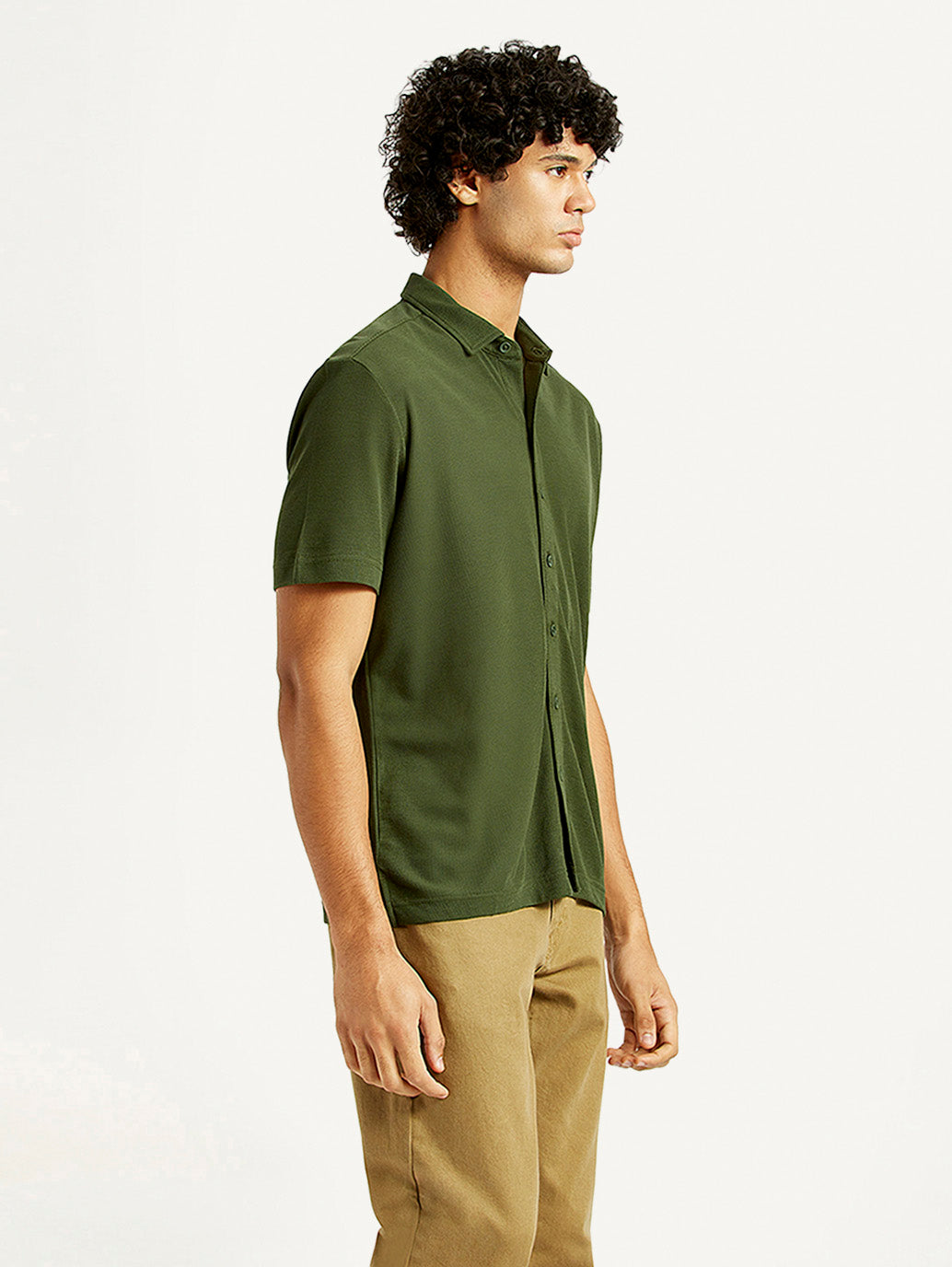 Men's Textured Slim Fit Knit Shirt - Side View
