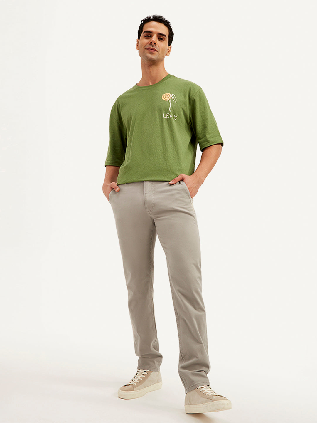 Men's Light-Grey Slim Fit Chinos