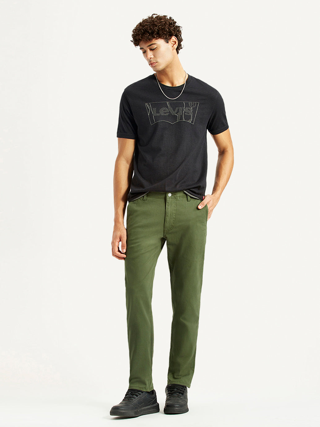 Men's Green Slim Fit Mid Rise Chinos - Styleshot View