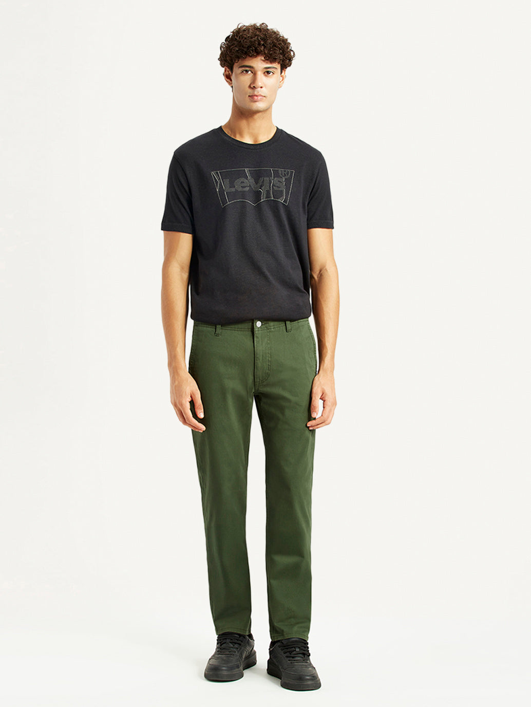 Men's Green Slim Fit Mid Rise Chinos - Front View