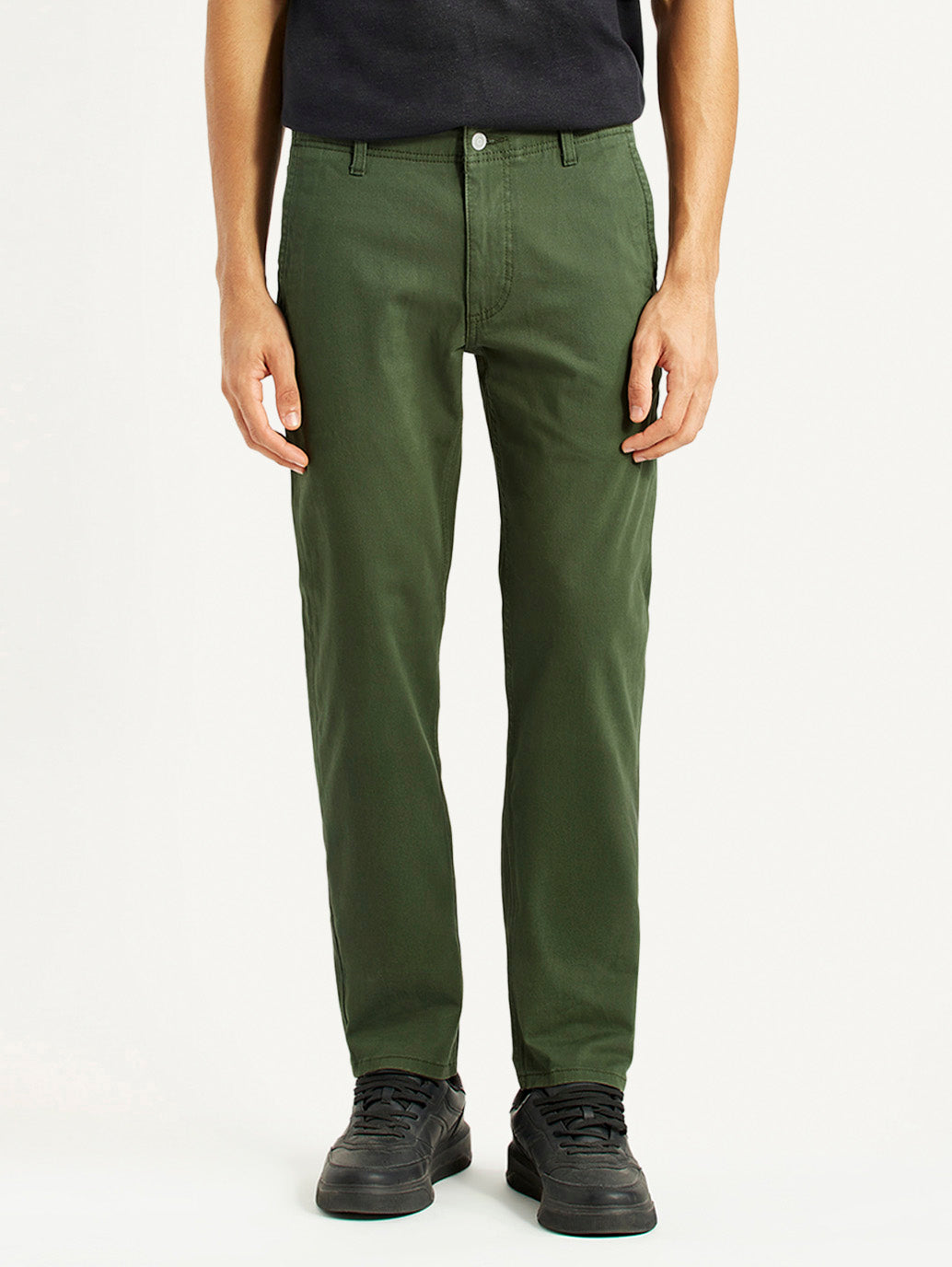 Men's Green Slim Fit Mid Rise Chinos - Front View