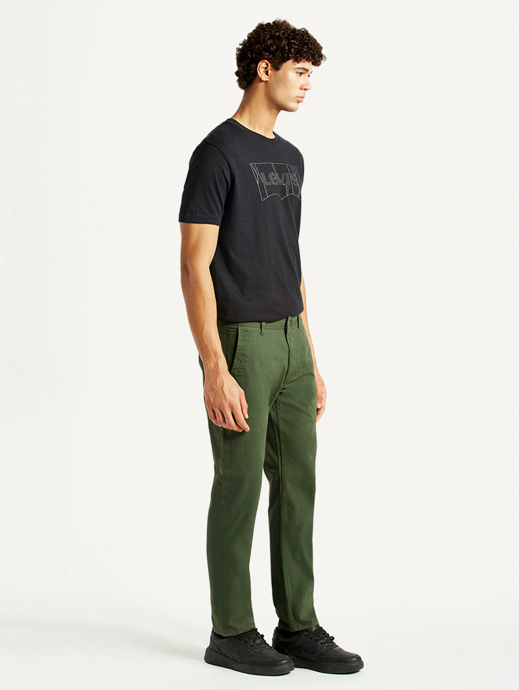 Men's Green Slim Fit Mid Rise Chinos - Side View