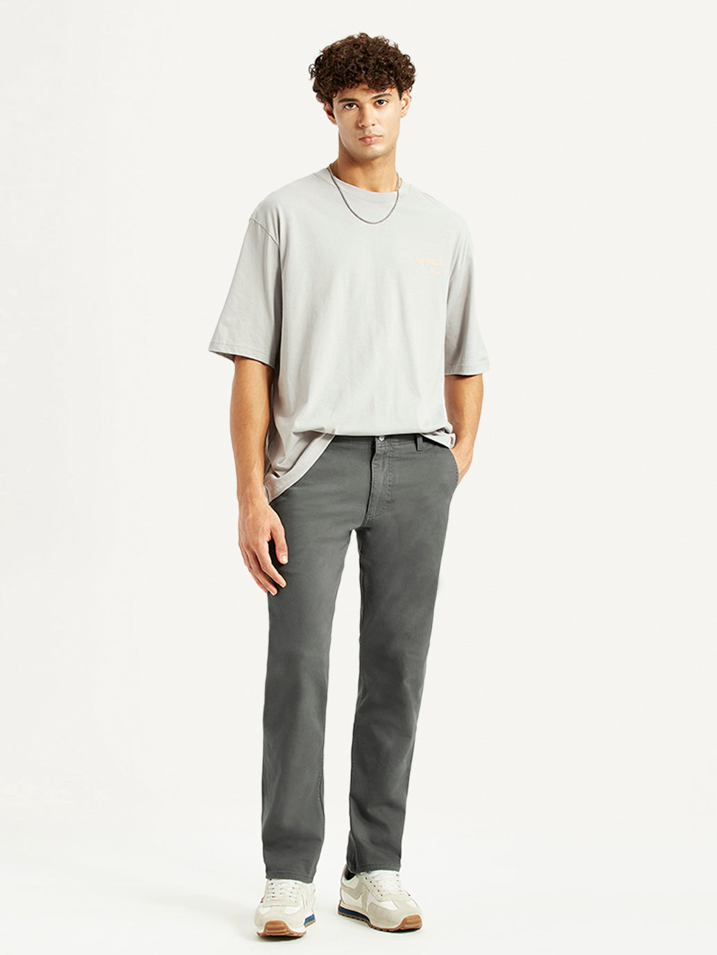 Men's Grey Slim Fit Mid Rise Chinos - Styleshot View