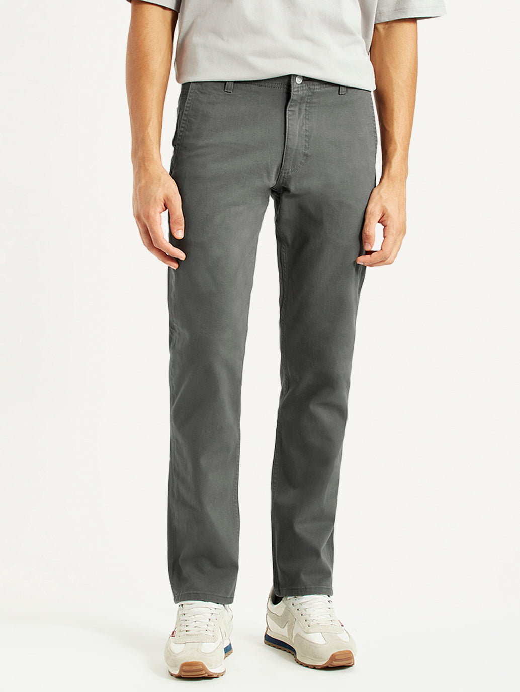 Men's Grey Slim Fit Mid Rise Chinos - Front View