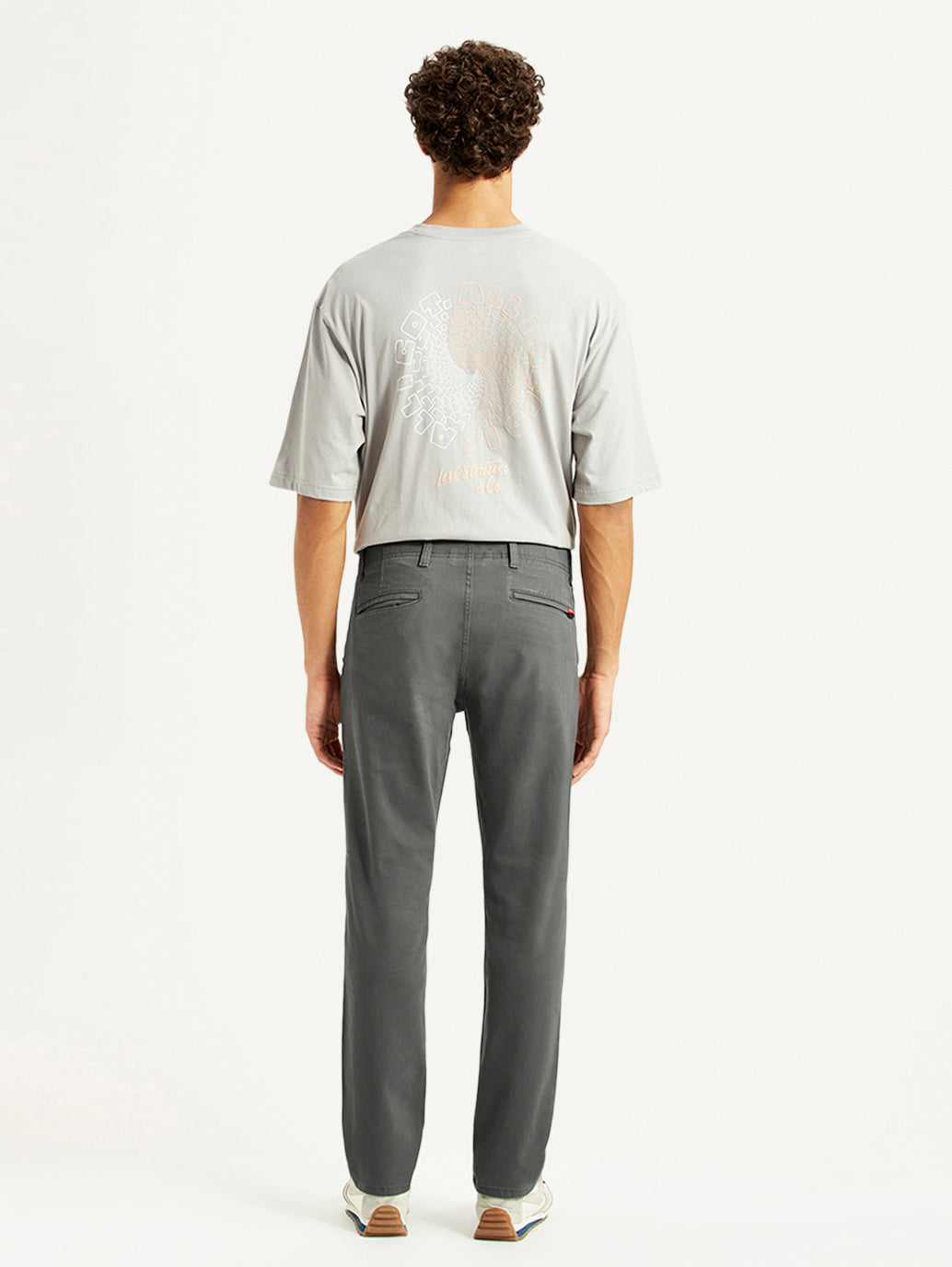 Men's Grey Slim Fit Mid Rise Chinos - Back View