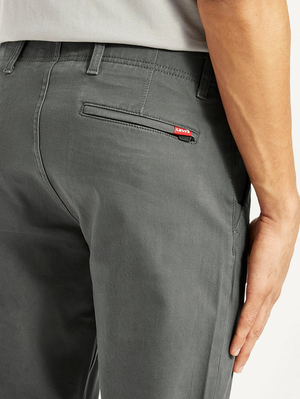 Men's Grey Slim Fit Mid Rise Chinos - Detail View