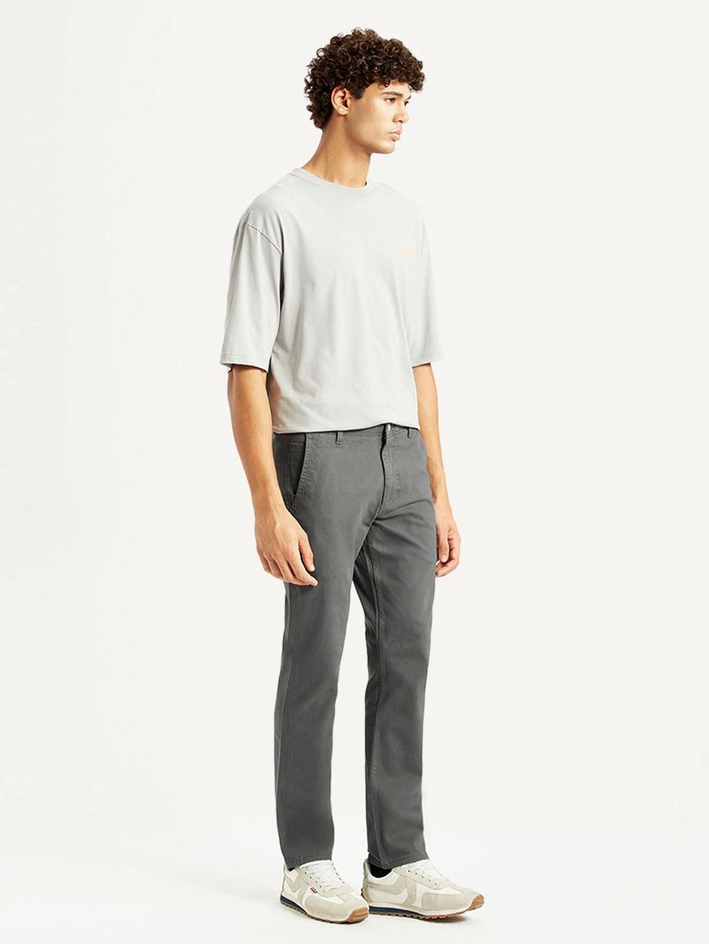 Men's Grey Slim Fit Mid Rise Chinos - Side View
