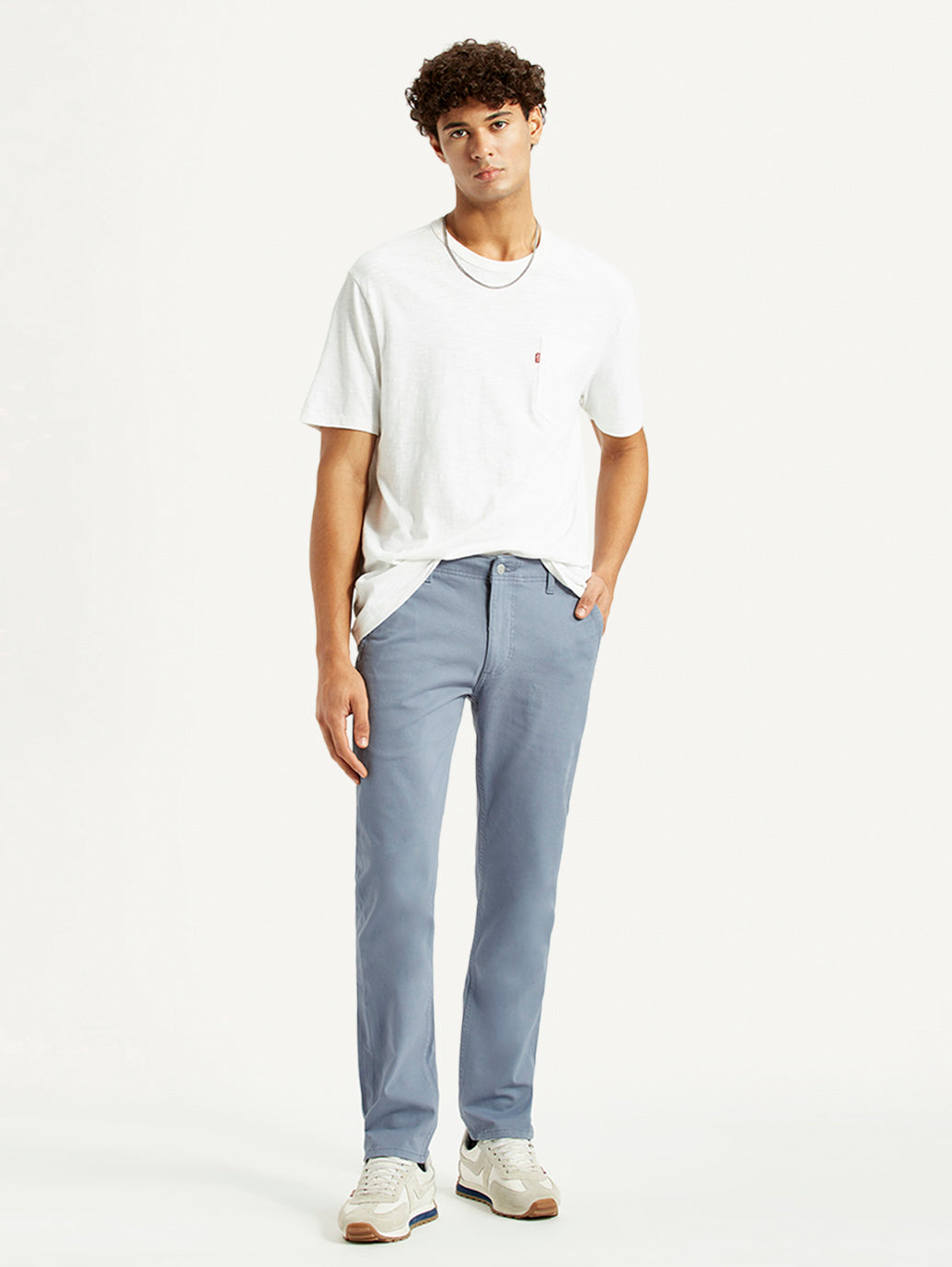 Men's Light Blue Slim Fit Mid Rise Chinos