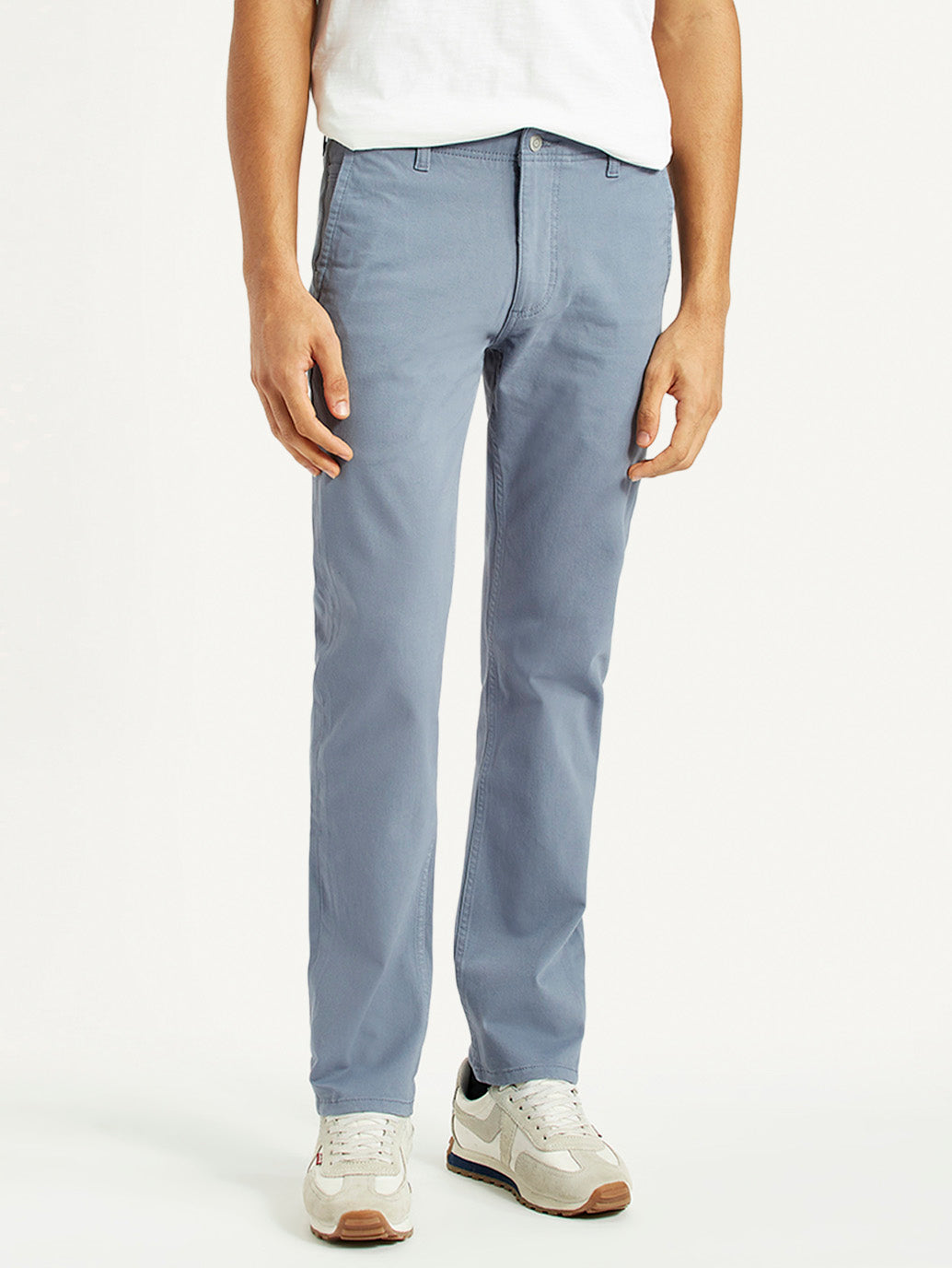 Men's Light Blue Slim Fit Mid Rise Chinos - Front View