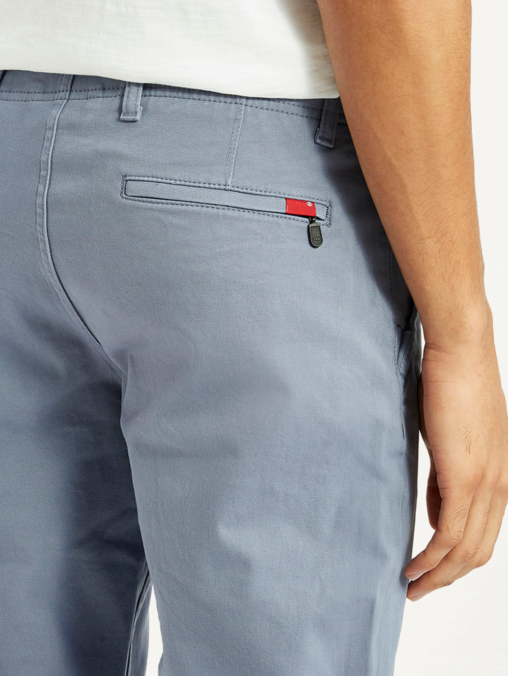 Men's Light Blue Slim Fit Mid Rise Chinos - Detail View