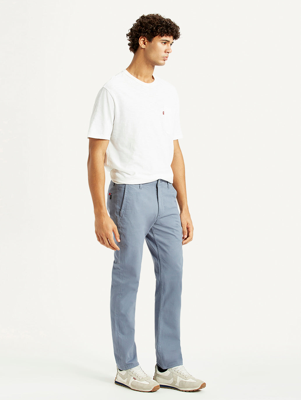 Men's Light Blue Slim Fit Mid Rise Chinos - Side View