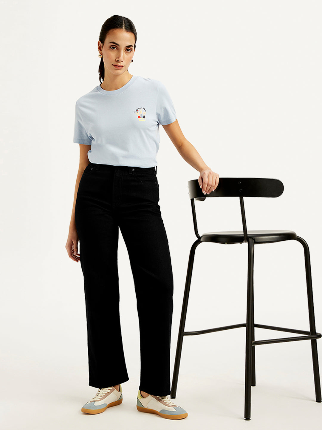 Women's Black Ribcage Straight Fit High Rise Jeans