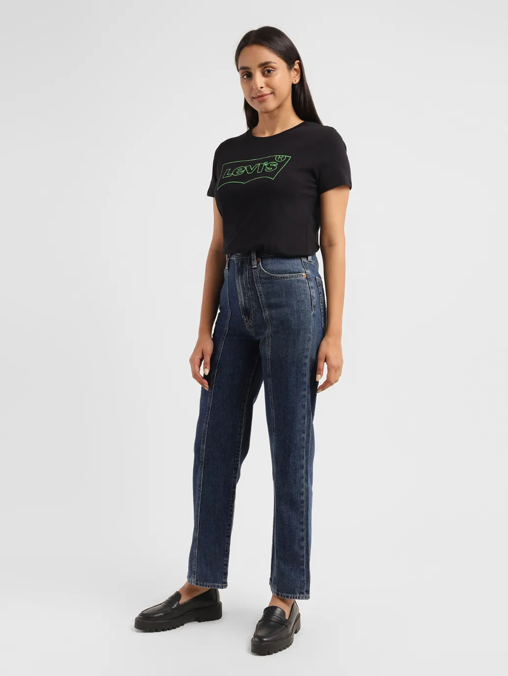 Women's Blue Ribcage Straight Fit High Rise Jeans