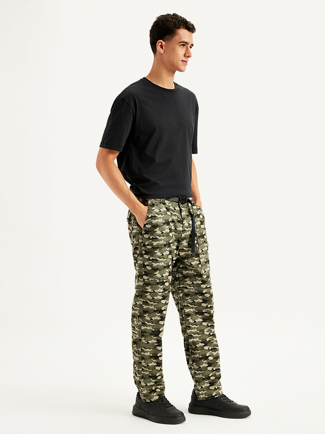 Men's Olive Regular Fit Cargo Trousers