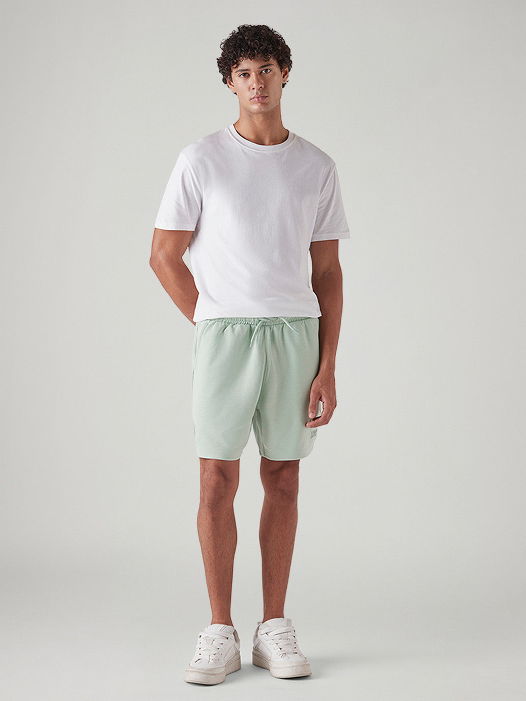 Men's Light Green Regular Fit Mid Rise Shorts - Front View
