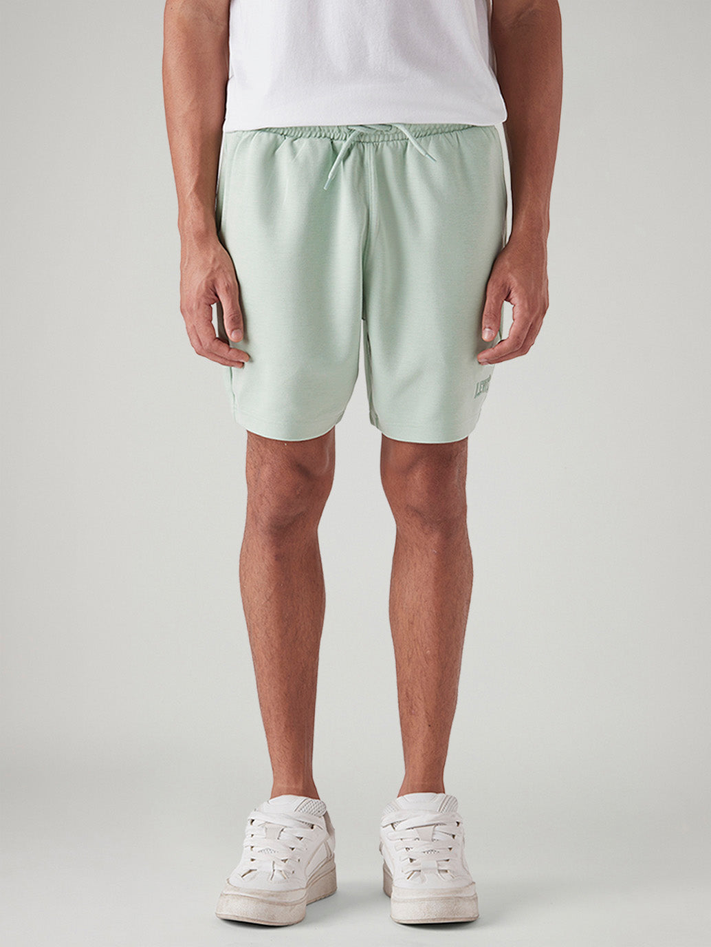 Men's Light Green Regular Fit Mid Rise Shorts - Front View