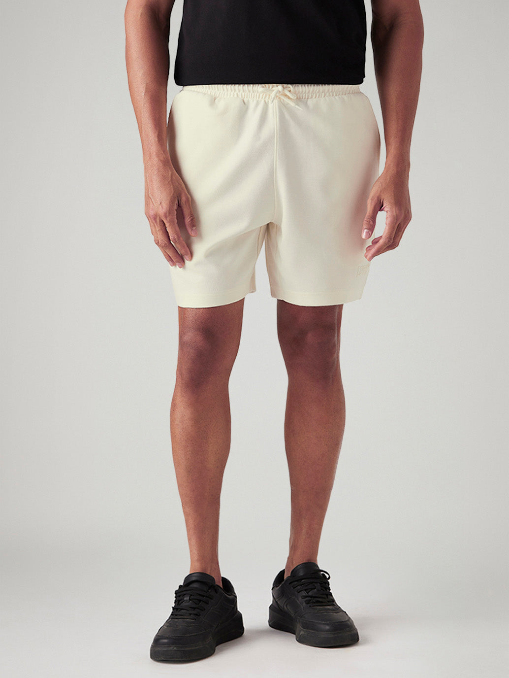Men's Off White Regular Fit Mid Rise Shorts - Front View
