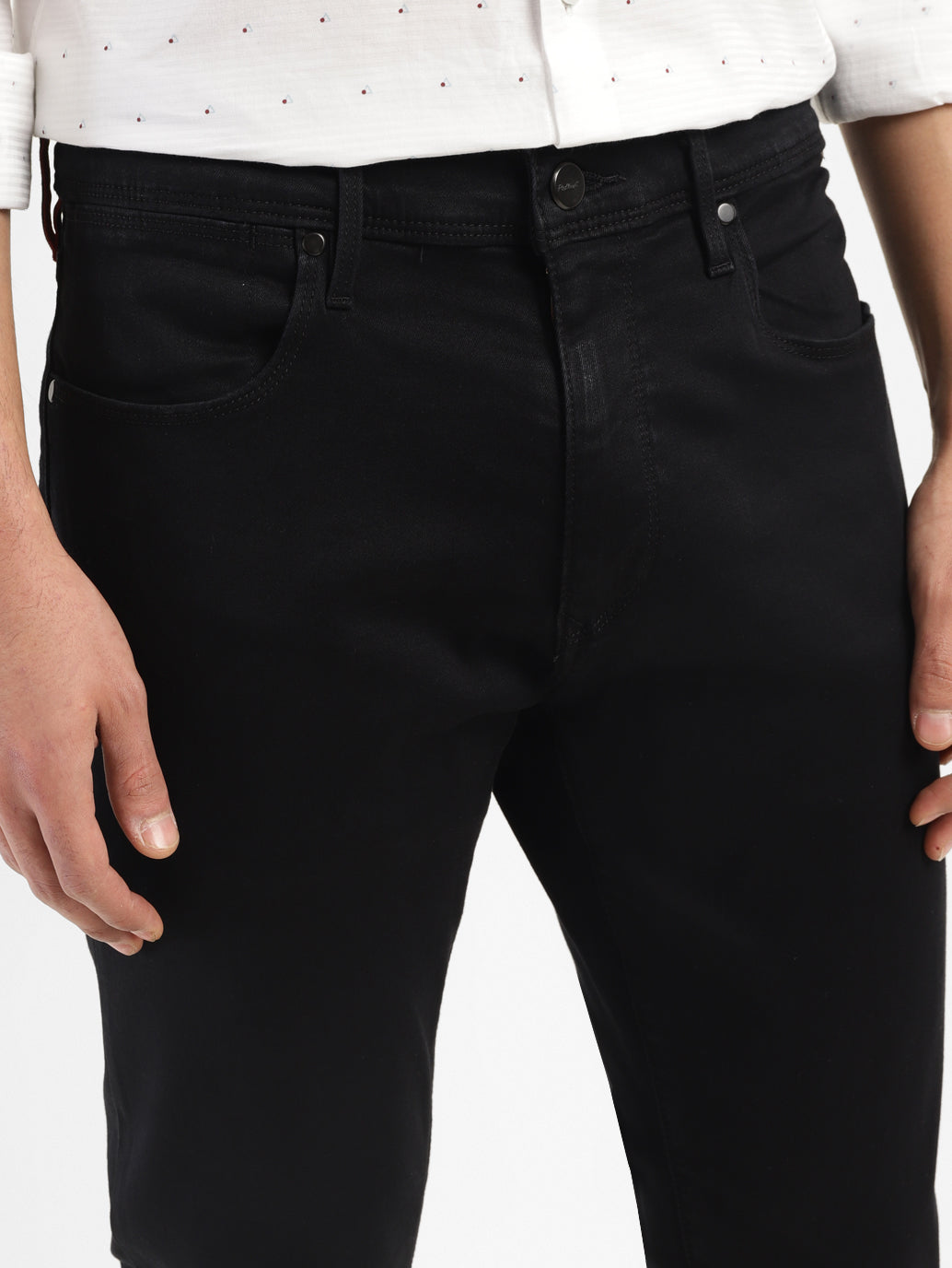 Men's Redloop 512 Black Slim Tapered Fit Mid Rise Jeans - FrontDetails View