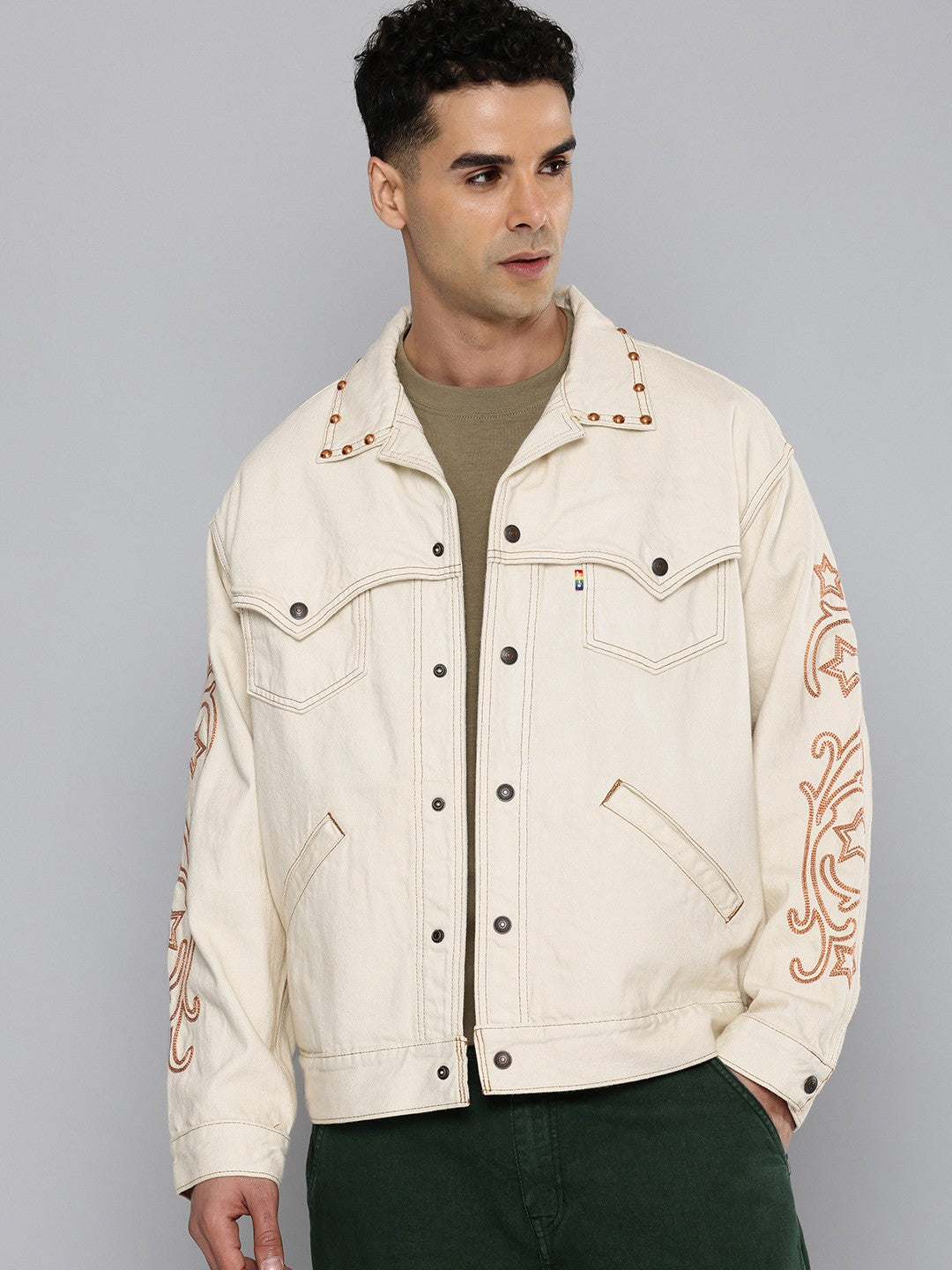 Men's Cotton Typography Embroidered Jacket