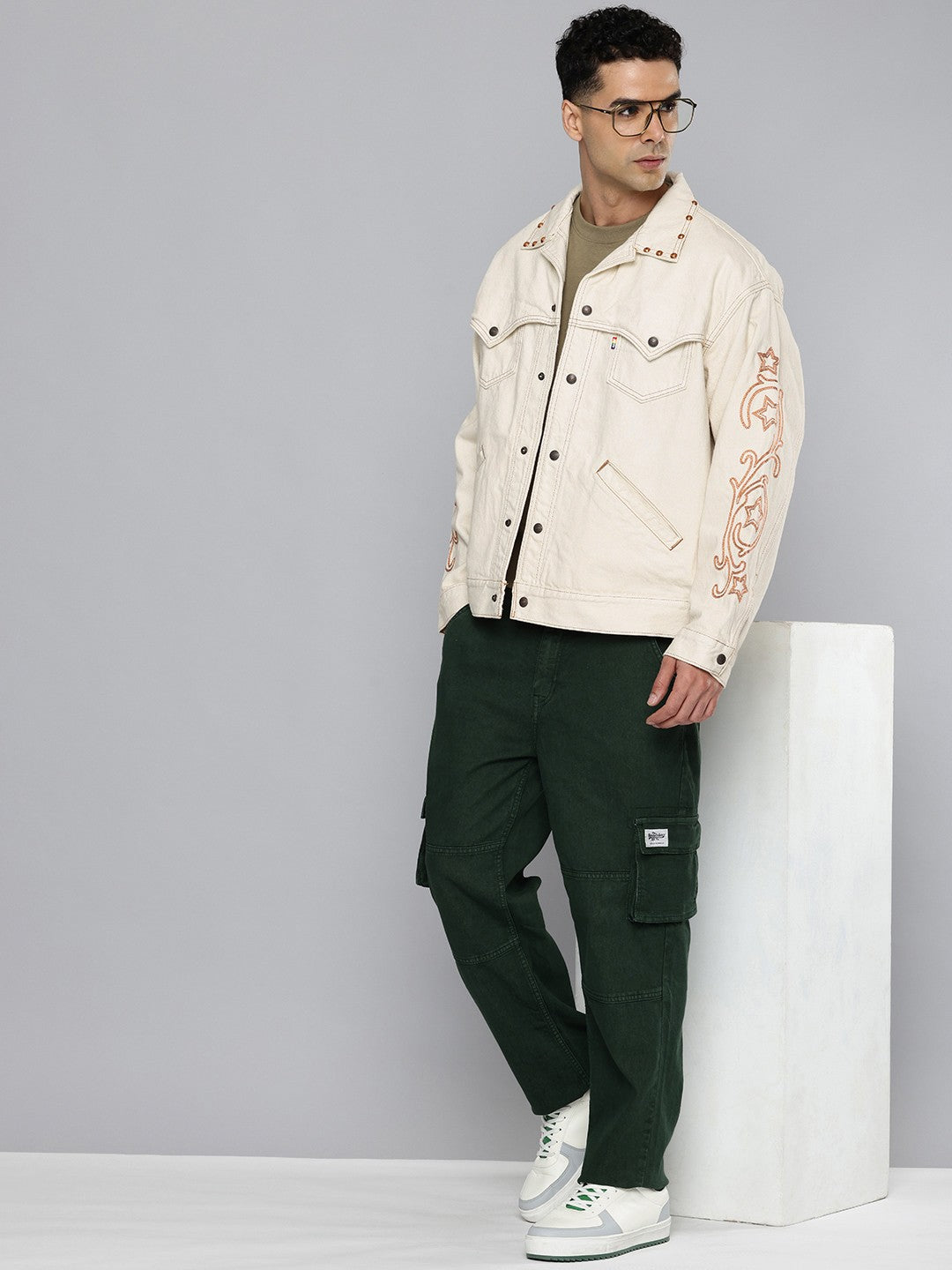 Men's Cotton Typography Embroidered Jacket