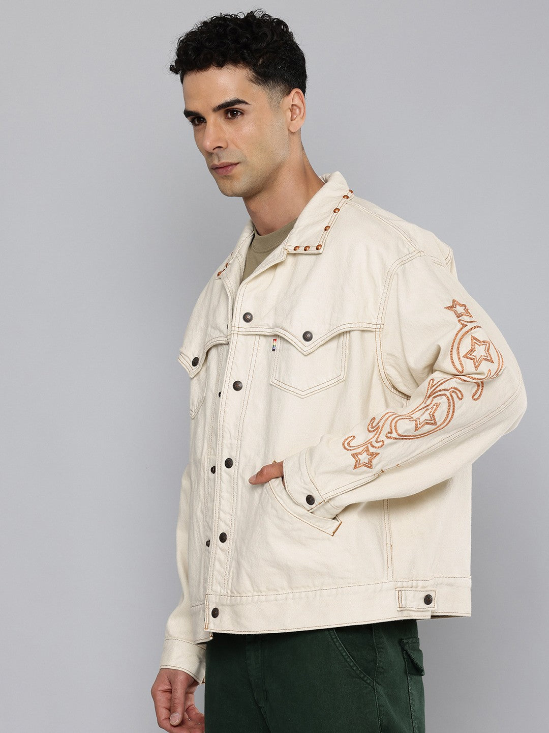 Men's Cotton Typography Embroidered Jacket