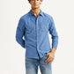 Men's Corduroy Solid Blue Slim Fit Shirt - Stylshoot View